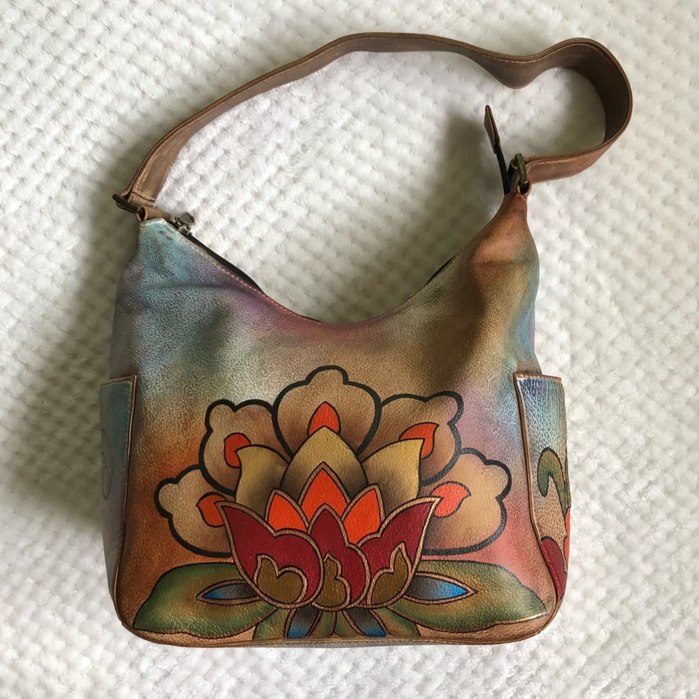 SOLD Anuschka Hand Painted Lotus Handbag